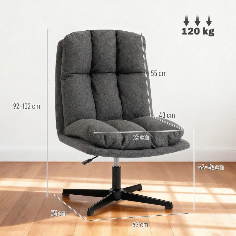 Poltrona girevole moderna senza braccioli, seduta ampia 62 cm, altezza regolabile, grigio scuro
