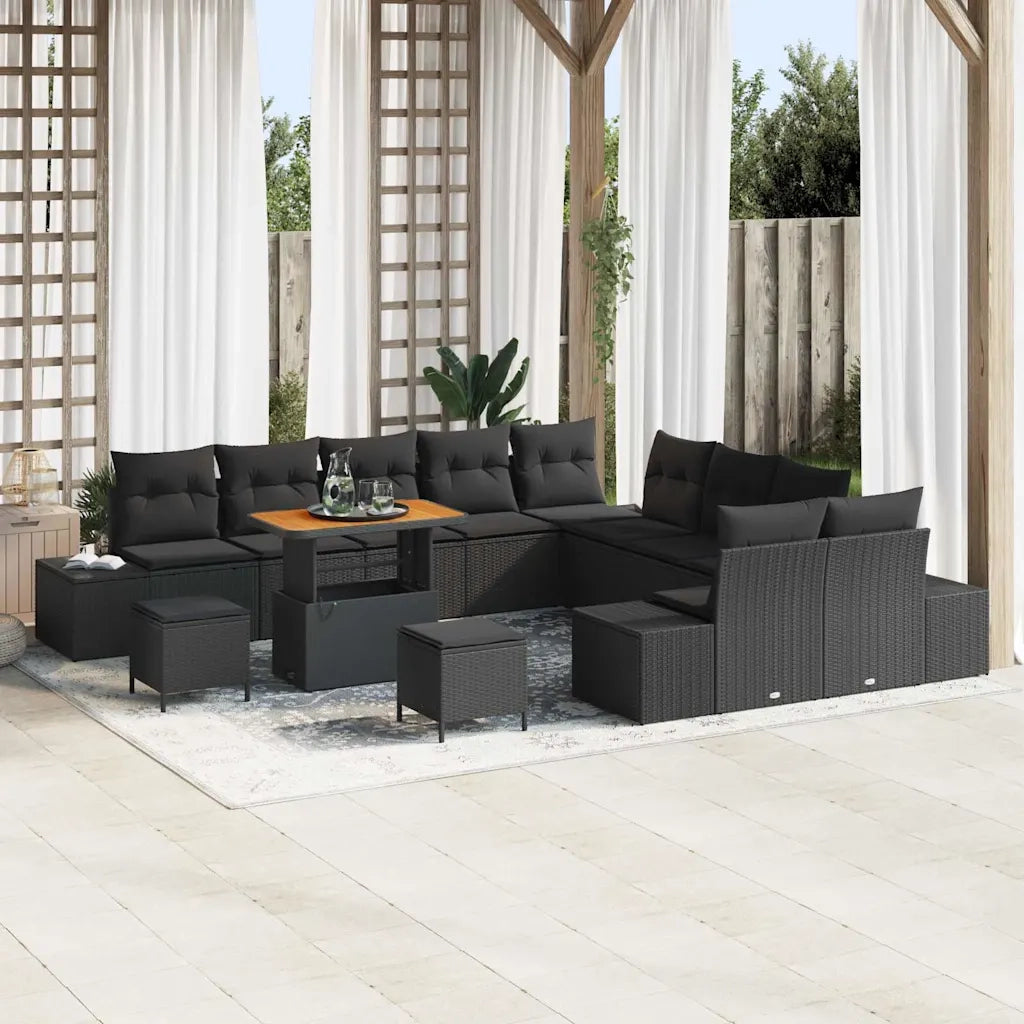 Set Divano da Giardino con cuscino 13 pcs Nero Poly Rattan 3364794