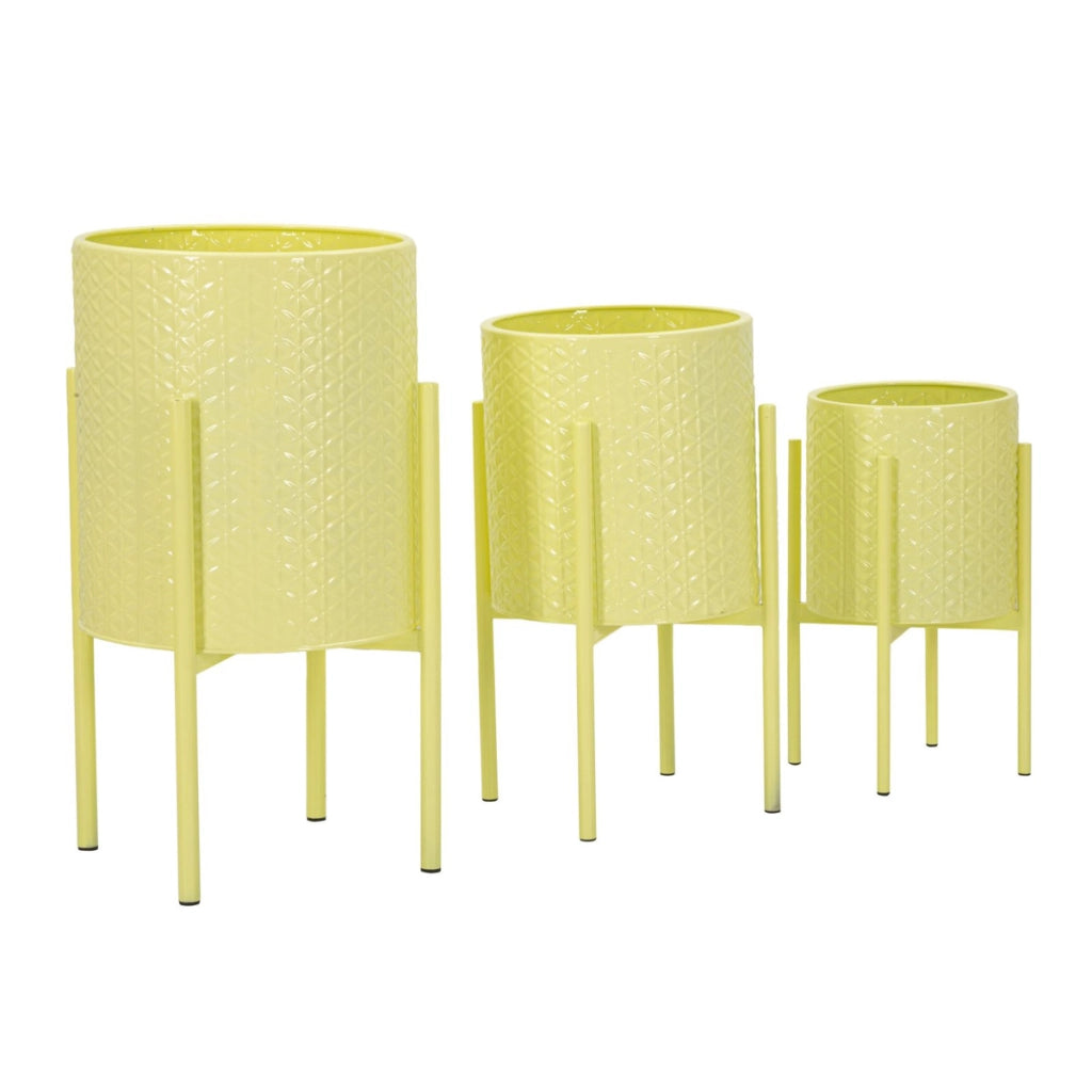Set di 3 Vasi per Piante VKH424, Giallo, Metallo, 36x36x56,5 cm