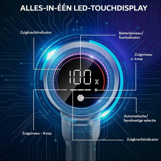 Aspiratore a Vapore 500 Watt con 32000Pa di Potenza di Aspirazione - Touchscreen - 60 minuti di Durata - Batteria Riconoscibile e Ricaricabile - Adatto per Pavimenti, Tappeti, Peli Animali - (Classe di Efficienza A+++ )