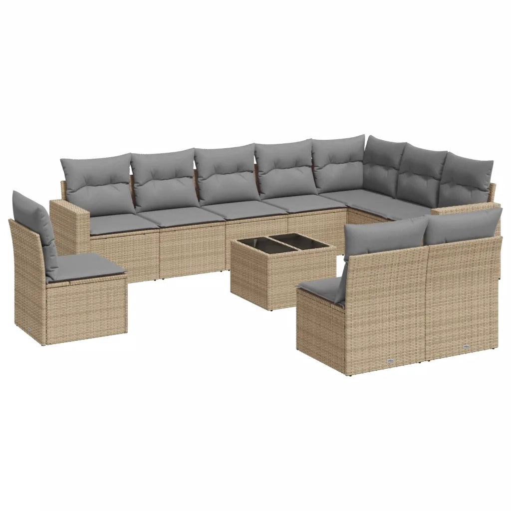 Set Divani da Giardino 11 pz con Cuscini Beige in Polyrattan 3251456
