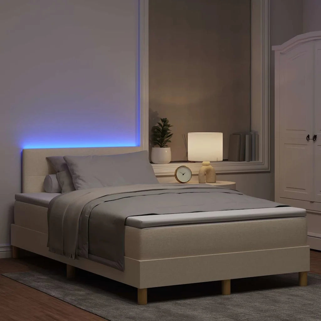 Letto a Sorgente LED con materasso Crema 120 x 200 cm Tessuto 3342434