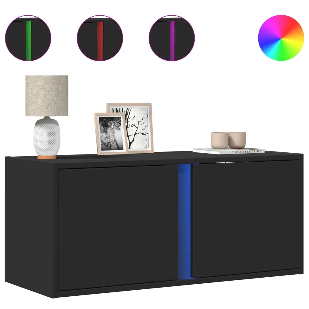 vidaXL Mobile TV a Parete con Luci LED Nero 80x31x35 cm
