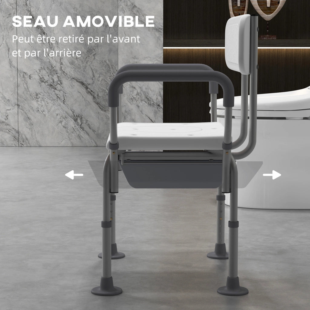 Sedia da doccia con seggiolino e secchio ¨C zephmum ¨C regolabile in altezza, antiscivolo, HDPE bianco