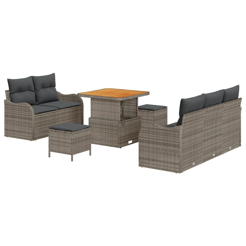 Set Divano da Giardino con Cuscini Grigio Polyrattan Acacia a 8 Pezzi