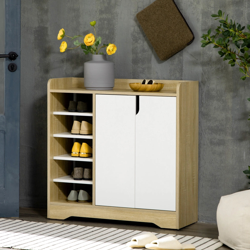 Scarpiera Moderna per Ingresso ¨C Zephmum ¨C Legno Multistrato Bianco e Naturale 80x30x80