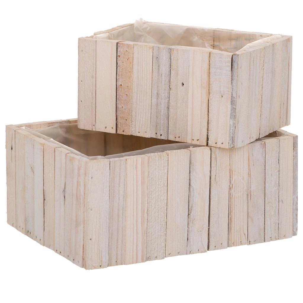 Set di 2 cestini rettangolari in legno marrone