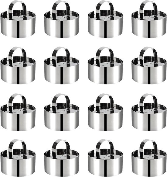 Set di anelli da forno - 16 pezzi per anelli da pizza, acciaio inossidabile 8 cm di diametro - Cottura di cheesecake e dolci da forno