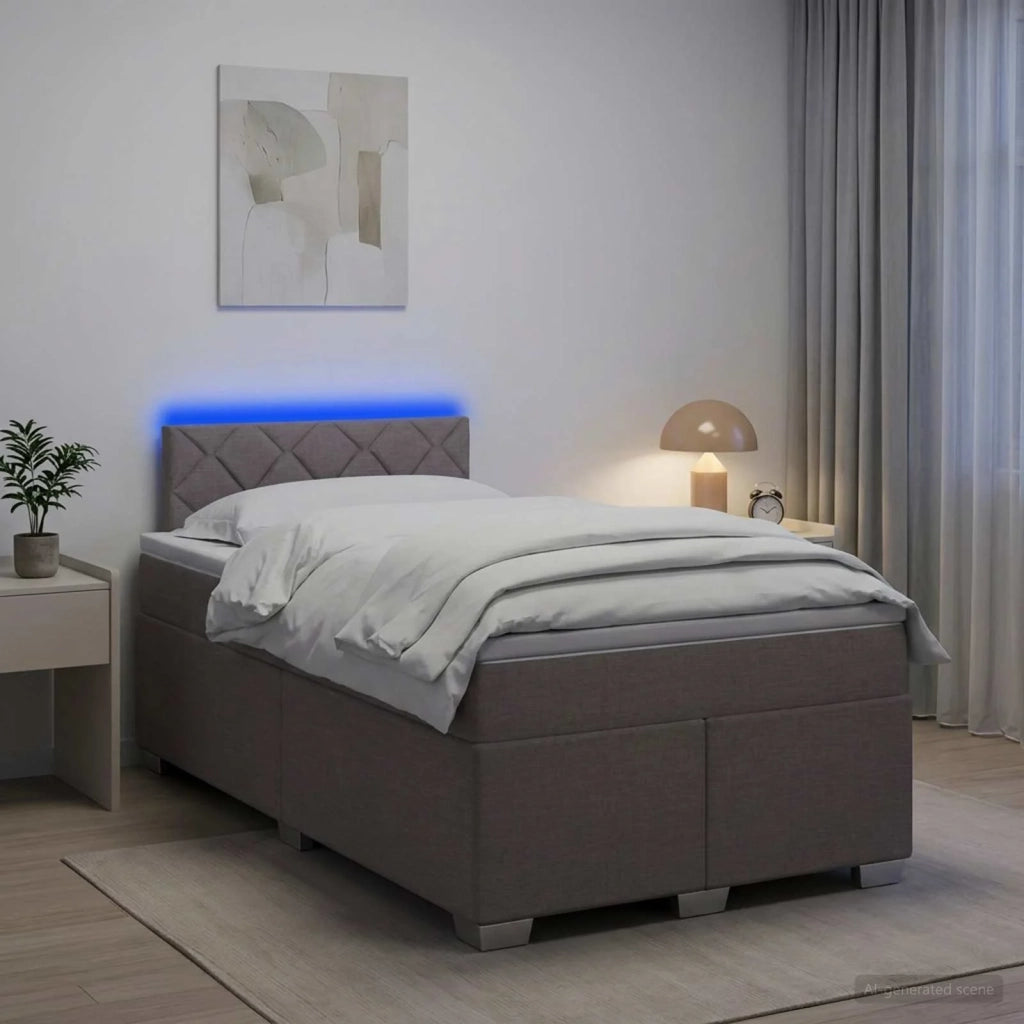 Letto con Box Spring, Materasso e LED Tortora 120 x 190 cm 3451907