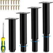 Set di 4 supporti per mobili in metallo nero regolabili in altezza - Altezza regolabile fino a 33 cm - Incluso: viti e chiave a stella