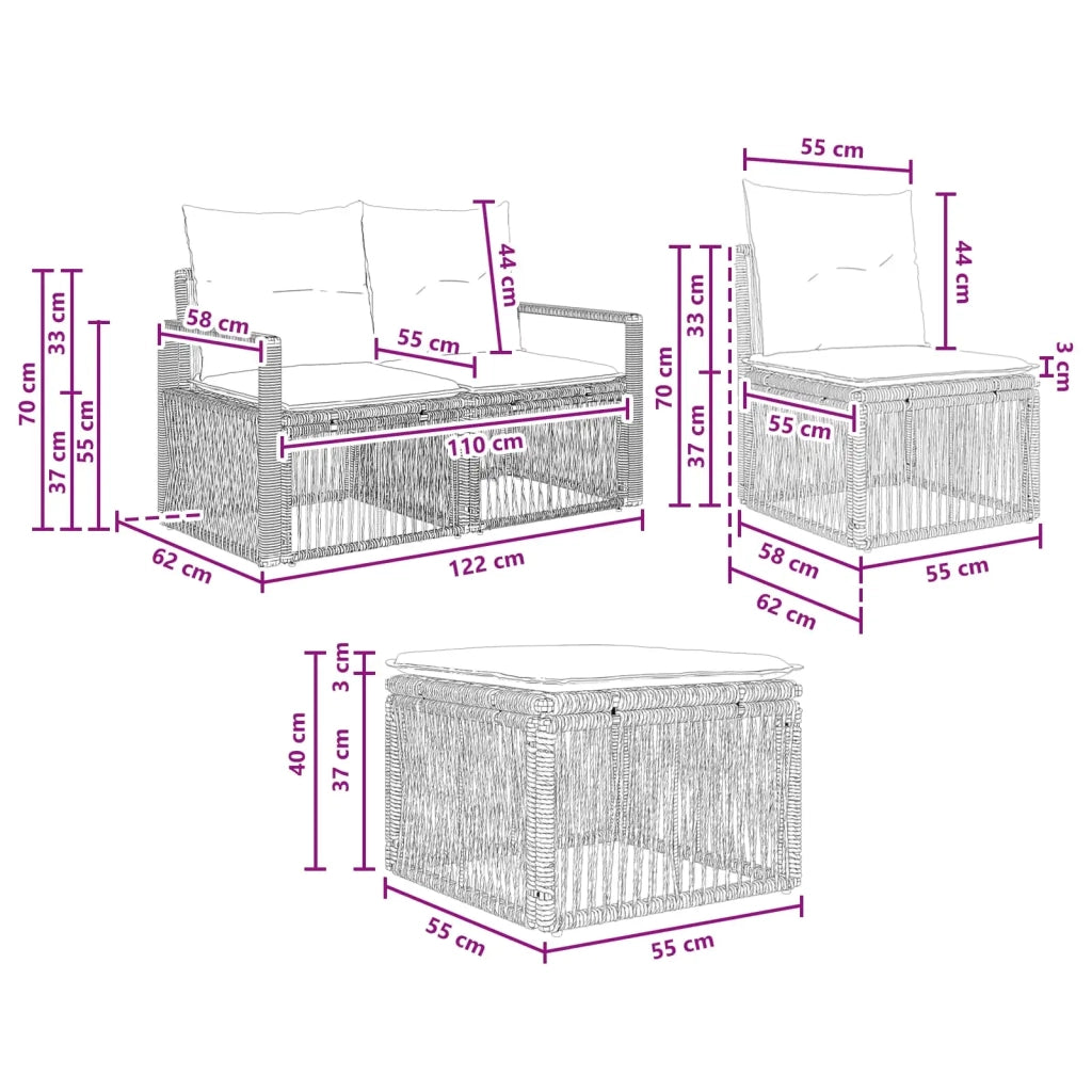 Set Divano da Giardino 4 pcs Grigio polyrattan 3435692