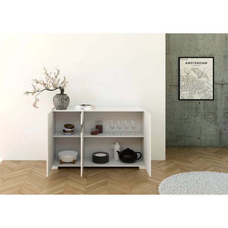 Madia moderna 3 ante 130x40x81 cm Riflesso - Bianco Lucido