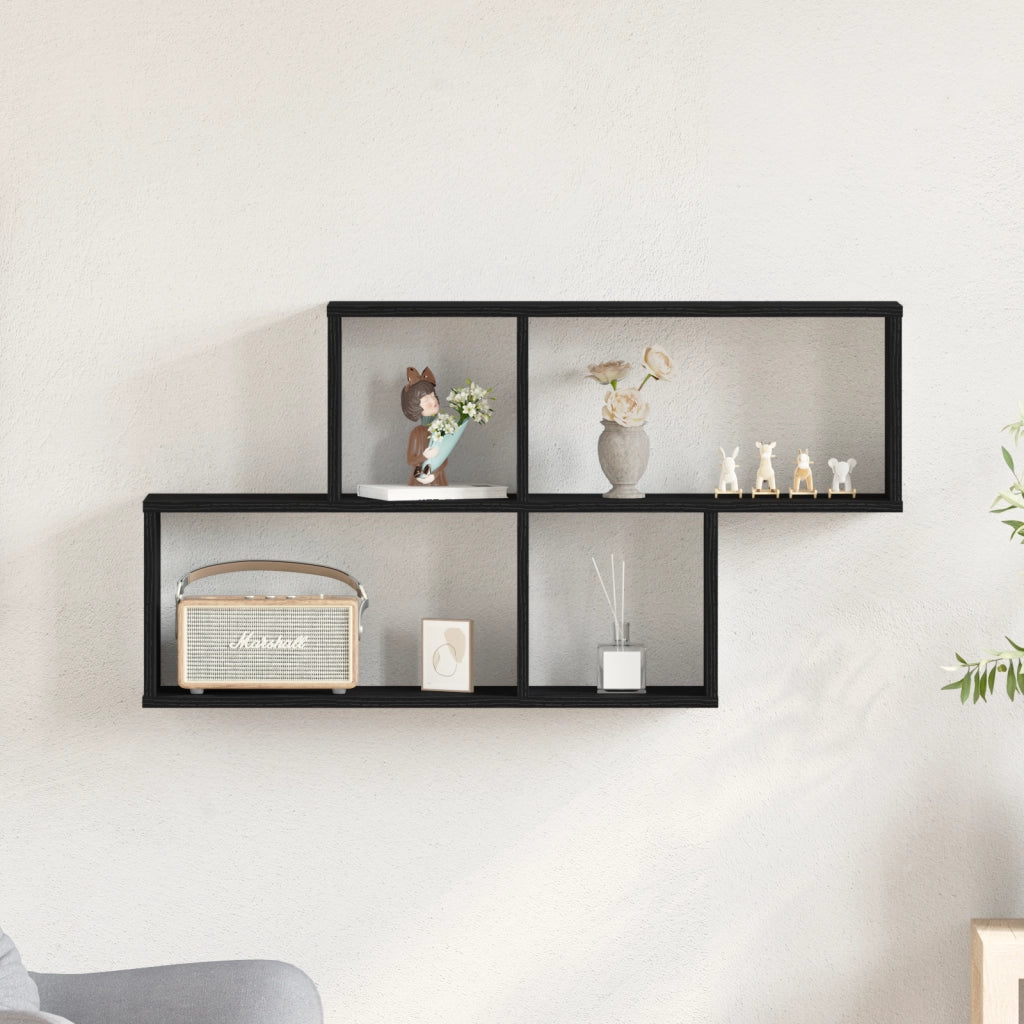 Mobile sospeso in rovere nero 76x15x53 cm realizzato in legno ingegnerizzato