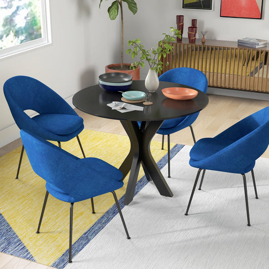 Tavolo da Pranzo Moderno Rotondo per 4 Persone Ø100x75 cm in Acciaio e MDF Nero