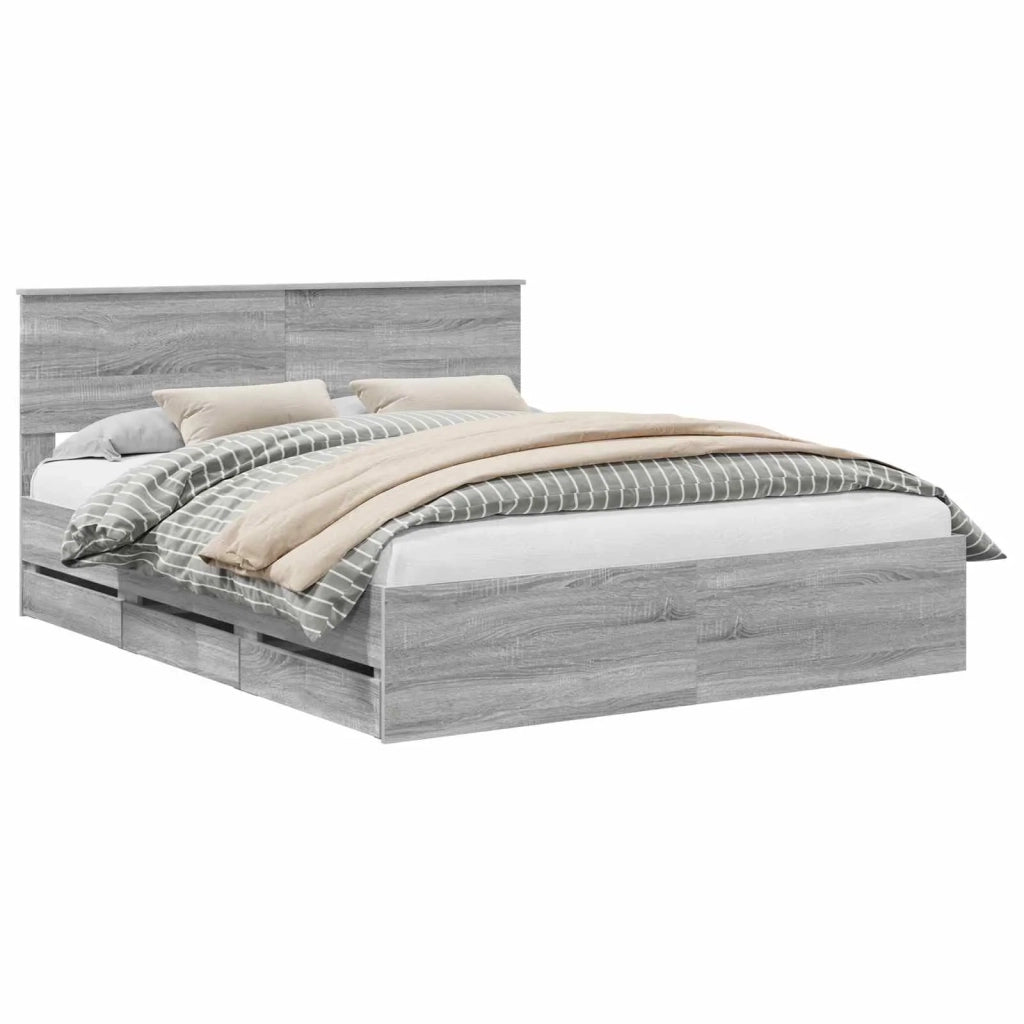 Struttura del letto con cassetto-Giroletto con contenitore-Rete del Letto Grigio Sonoma 160 x 200 cm 287912