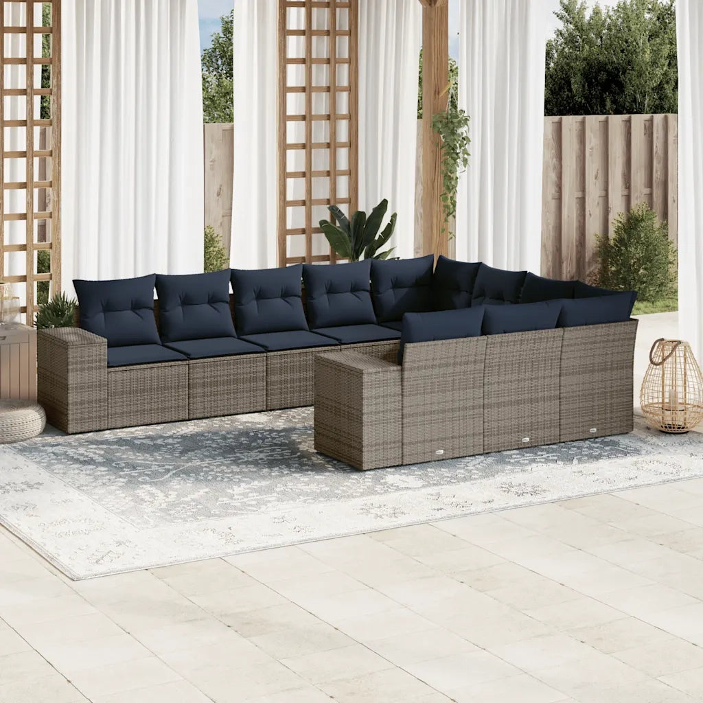 Set Divani da Giardino 10 pz con Cuscini Grigio in Polyrattan 3223090