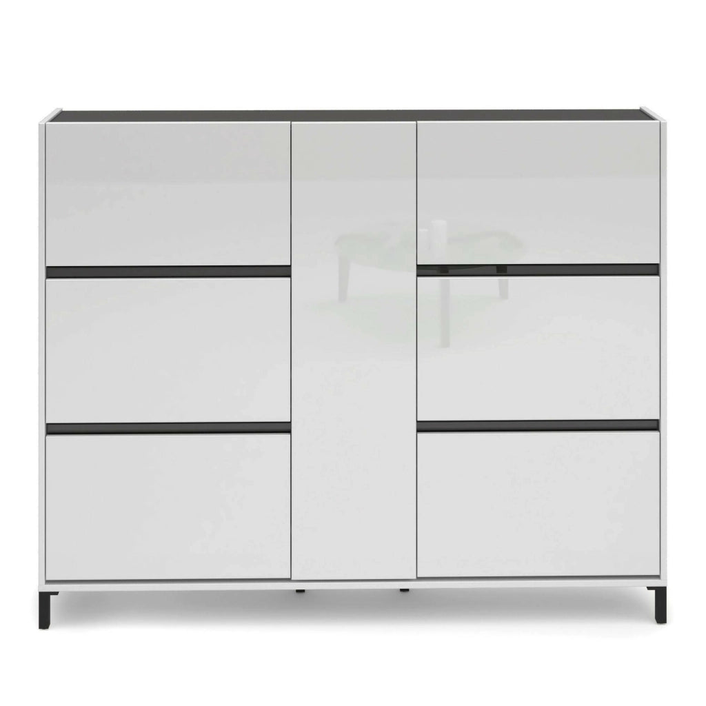 Mobile Portascarpe Axelino, Scarpiera 15 Paia Made in Italy, 169x25x136h cm Bianco Lucido