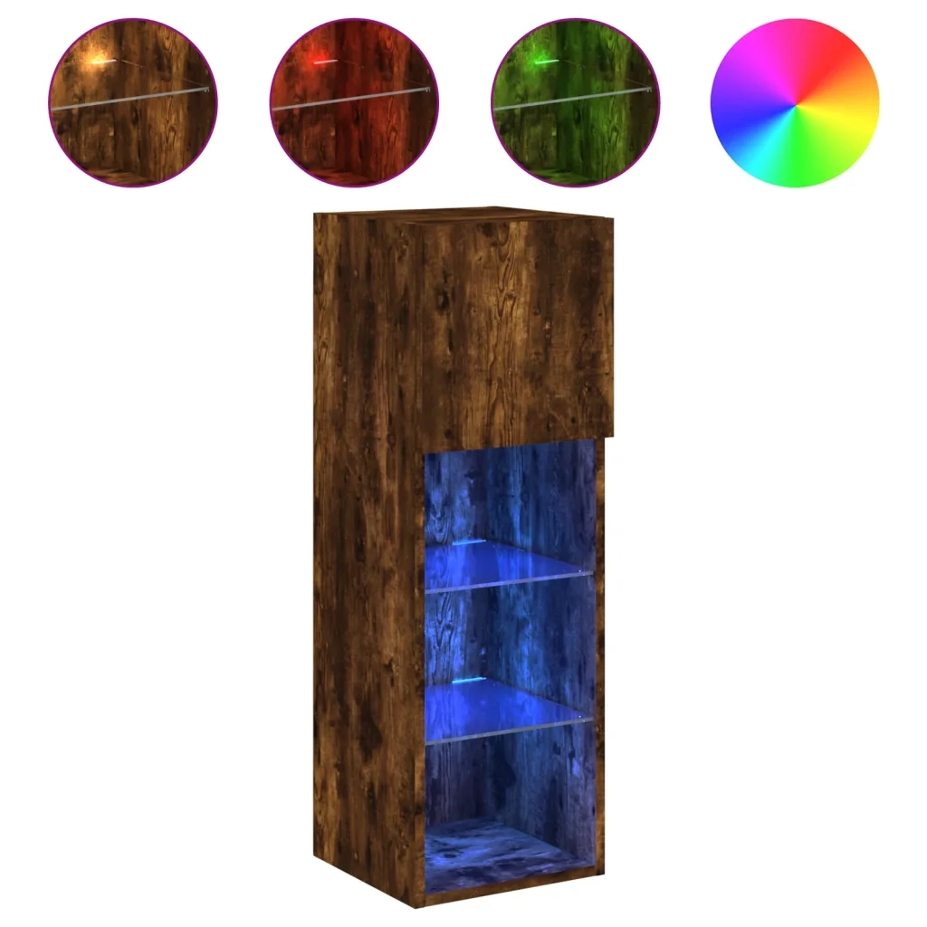 Mobili Porta TV con Luci LED 2 pz Rovere Fumo 30,5x30x90 cm 837010