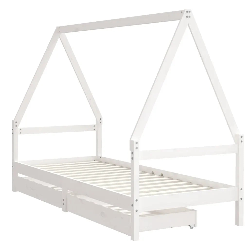 Giroletto Bambini | Letto Infantile | Lettino con Cassetti Bianco 80x200cm Massello di Pino