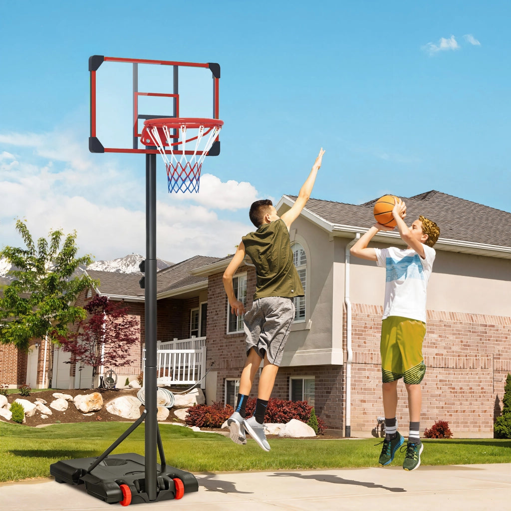 Canestro da Basket Regolabile in Altezza con Ruote e Base Riempibile ¨C Zephmum ¨C Rosso e Nero 178-208 cm