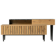 Mobile TV con 3 Ripiani Aperti; Bordo in PVC; Gambe in Ferro; Effetto Marmo e Venatura Legno; in MDF; Legno Naturale