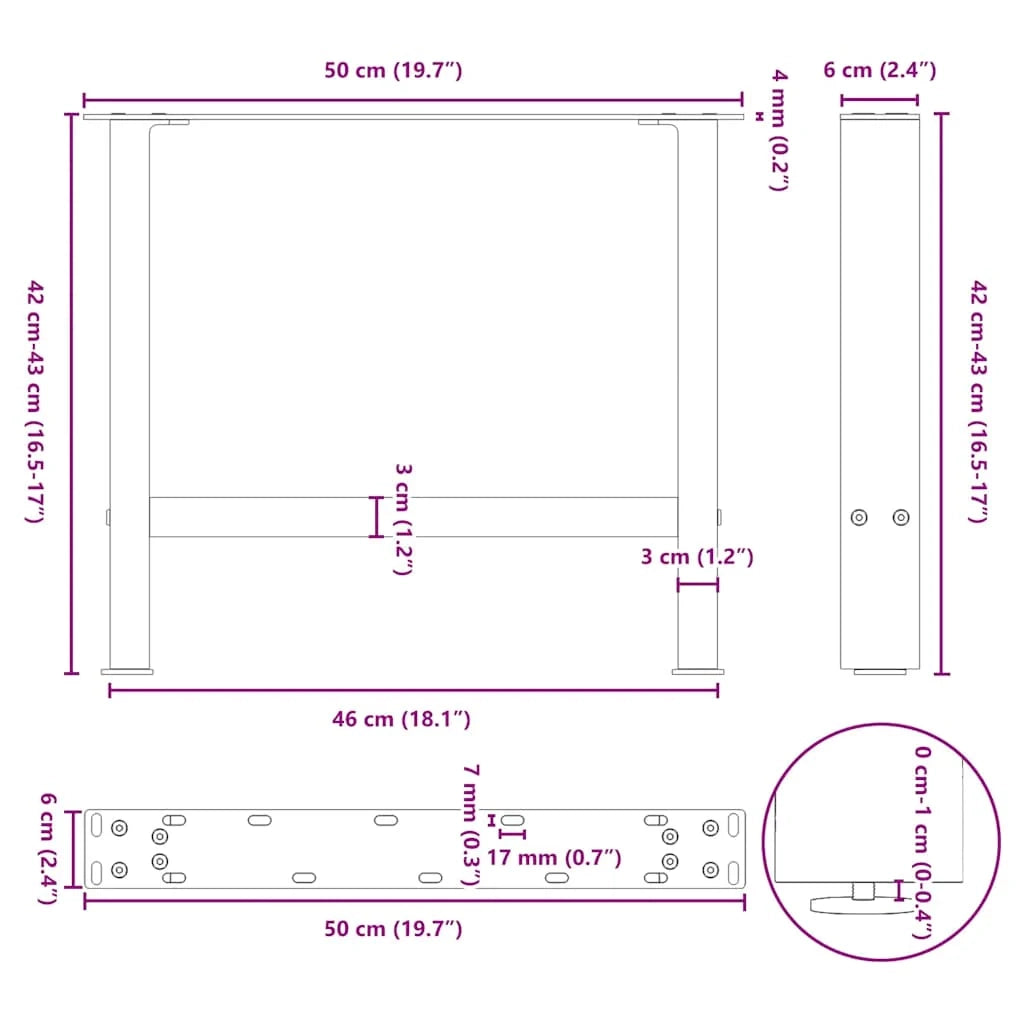 Set di 2 gambe quadrate per tavolino da caffè 50 x 42 cm con piedini regolabili design moderno in acciaio bianco 02_0057521