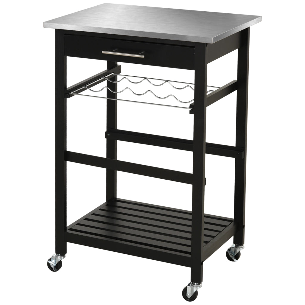 Carrello da Cucina ¨C Xylo ¨C 60x40x85 cm Piano in Acciaio Inox Nero con Ripiani