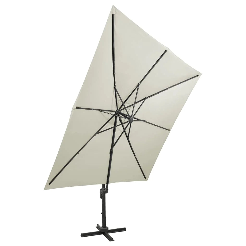 Ombrellone da giardino decentrato con palo e luci LED 300 cm colore sabbia 02_0008533