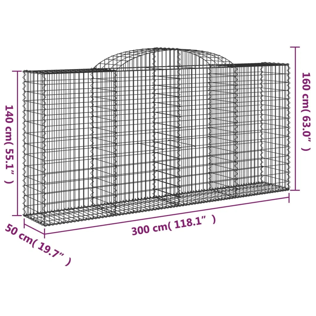 Set di 2 gabbioni ad arco per recinzione gabbia o muro di contenimento 300 x 50 x 140/160 cm ferro zincato argento 02_0041375