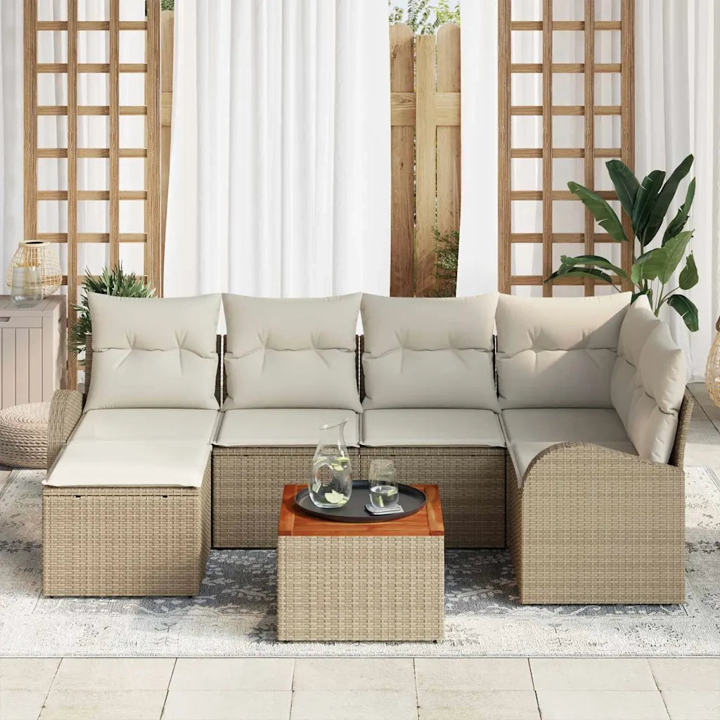Set Divano da Giardino 7 pcs Beige e Crema polyrattan