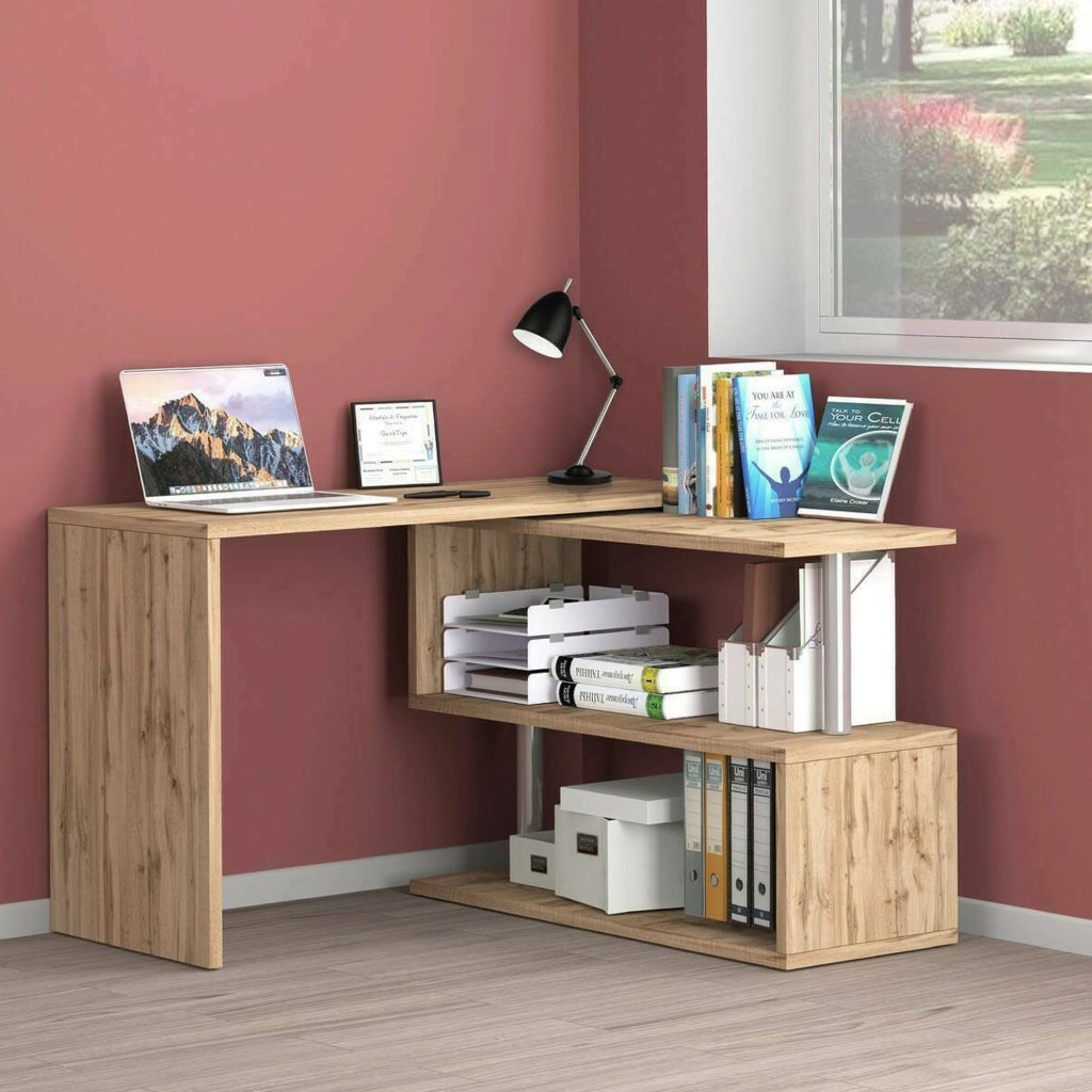 Topazio, Scrivania 2 Ripiani Made in Italy, 120x50x75h cm Marrone Rovere