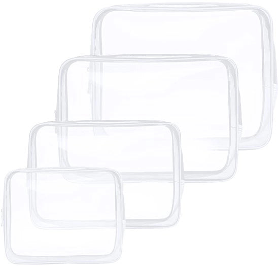 Set di contenitori per bagno trasparenti, 4 pezzi di borse per cosmetici trasparenti, contenitori per bagno in PVC impermeabili, borse per cosmetici TSA autorizzate, per famiglie, uomini e donne, bianco