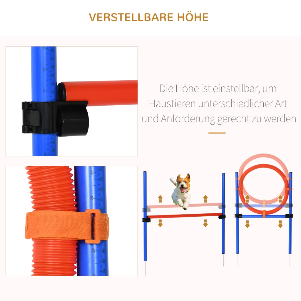 Set Addestramento Agility per Cani 3 in 1 ¨C Xylo ¨C Ostacoli Slalom Cerchio Salto Blu Rosso