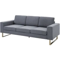 Divano a 3 Posti Relax Salotto con Cuscini 200 × 82 × 78cm Tessuto di Lino Grigio
