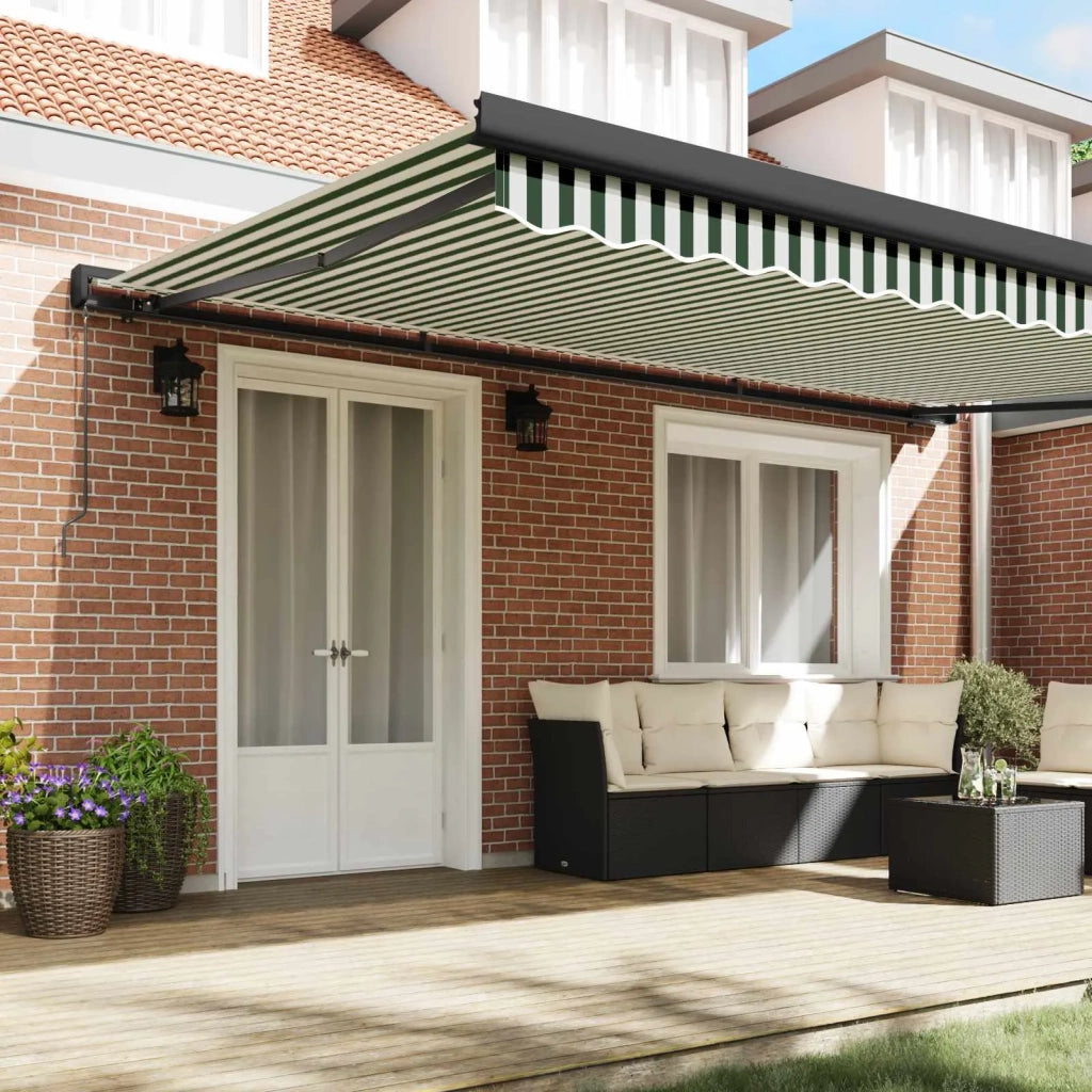 Tenda Retrattile Verde e Bianco 500 × 300 cm Tessuto e Metallo 3331473