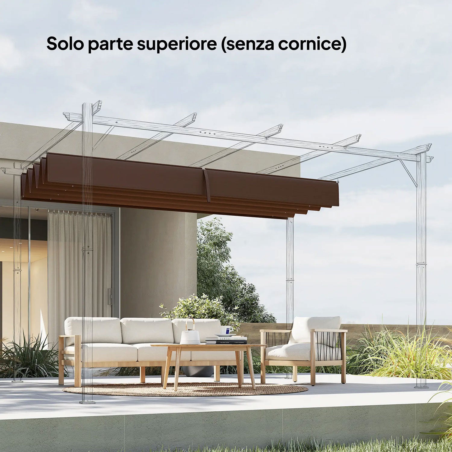 Telo Pergola per Esterni Anti UV 286x245 cm con 8 Fori di Drenaggio in Poliestere Bianco Caffè