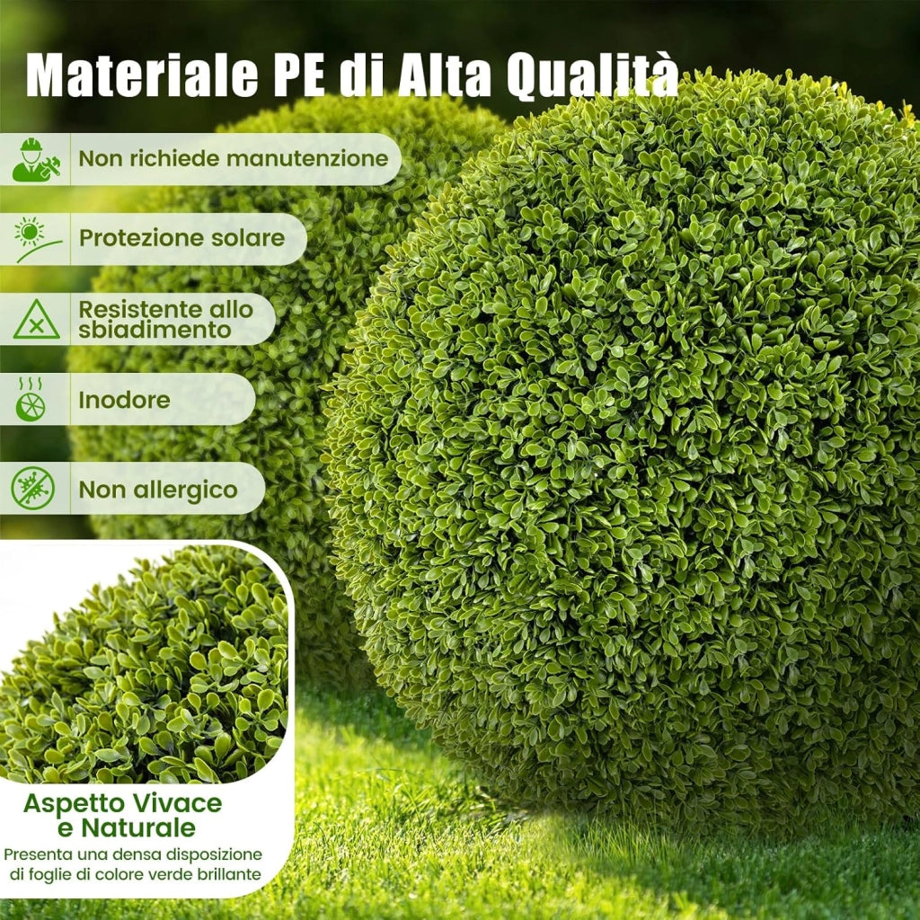 Set di 2 Sfere Topiarie in Bosso Artificiale da 39/50 cm, Sfere Topiarie Protettive dal Sole, Piante Finte Decorative per Giardino, Ingresso, Balcone e Cortile (Diametro 39 cm)