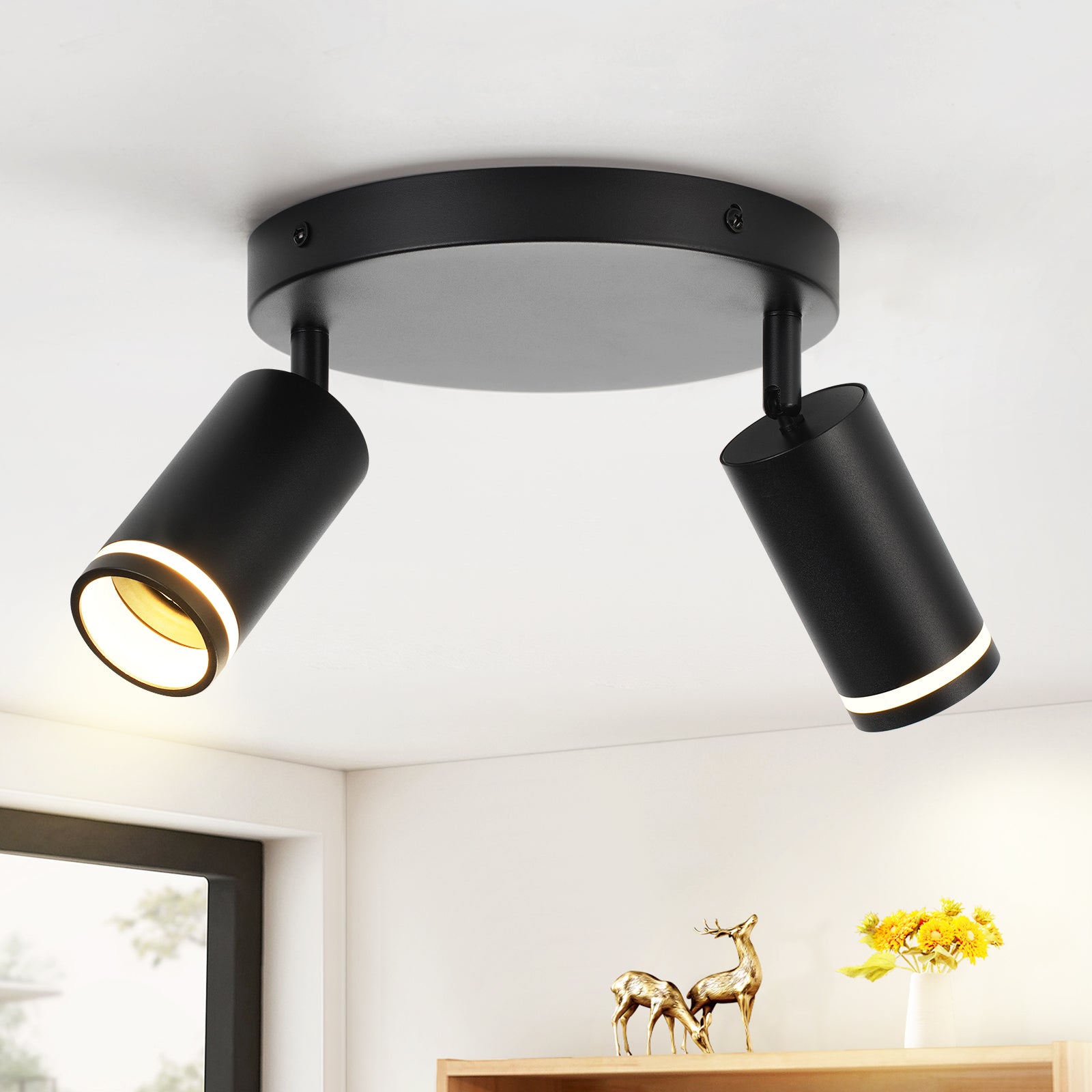 ZMH Faretto da soffitto neri 2 fiamme GU10 orientabili 355° per corridoio