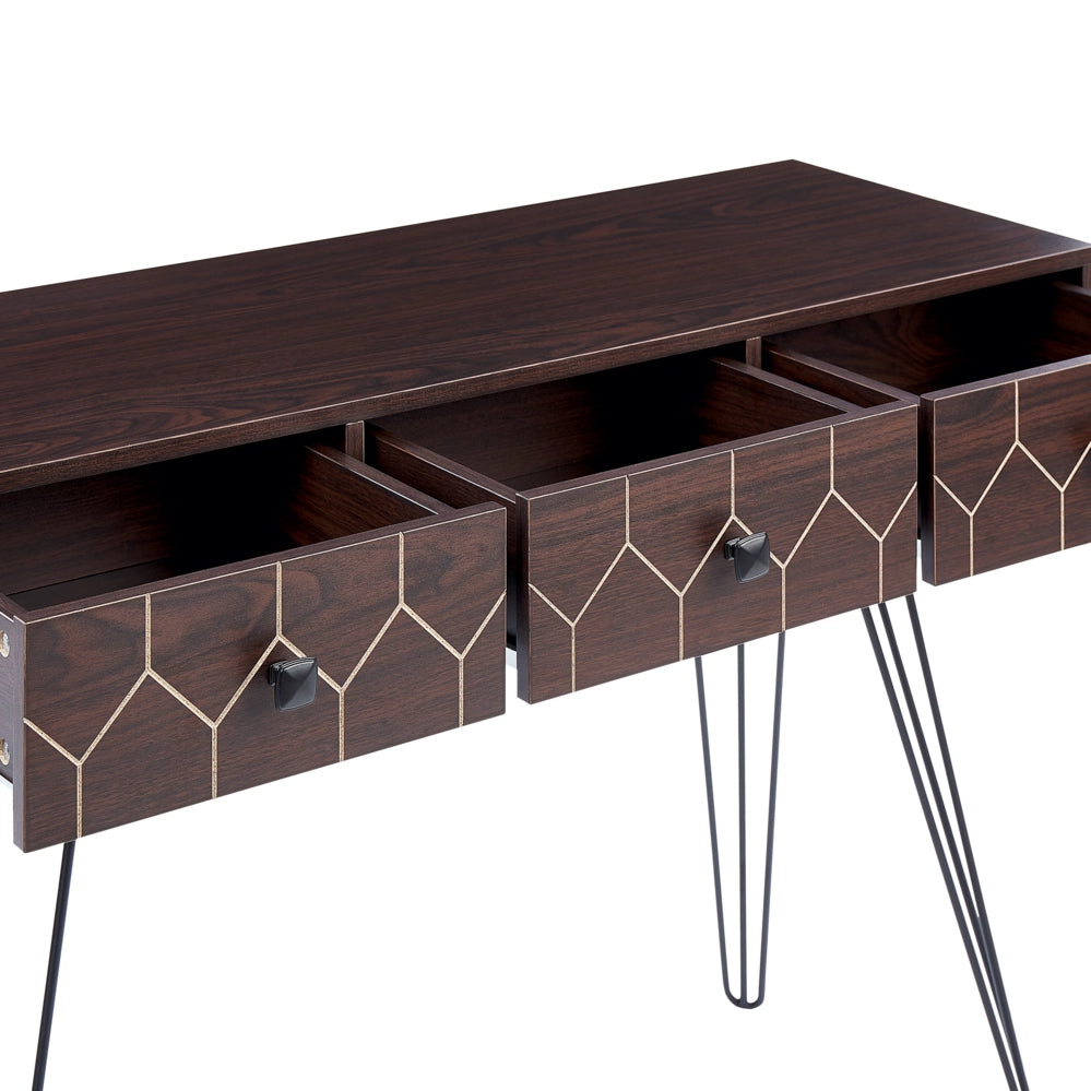 Consolle legno scuro e nero 110 x 39 cm 3 cassetti mobili soggiorno sala da pranzo camera da letto