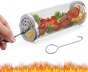 Grill a cilindrico da esterno 31cm - Griglia a cilindro in acciaio inossidabile per barbecue all'aperto - Griglia per verdure con forchetta e gancio - Griglia per pesce carne barbecue per campeggio accessori.