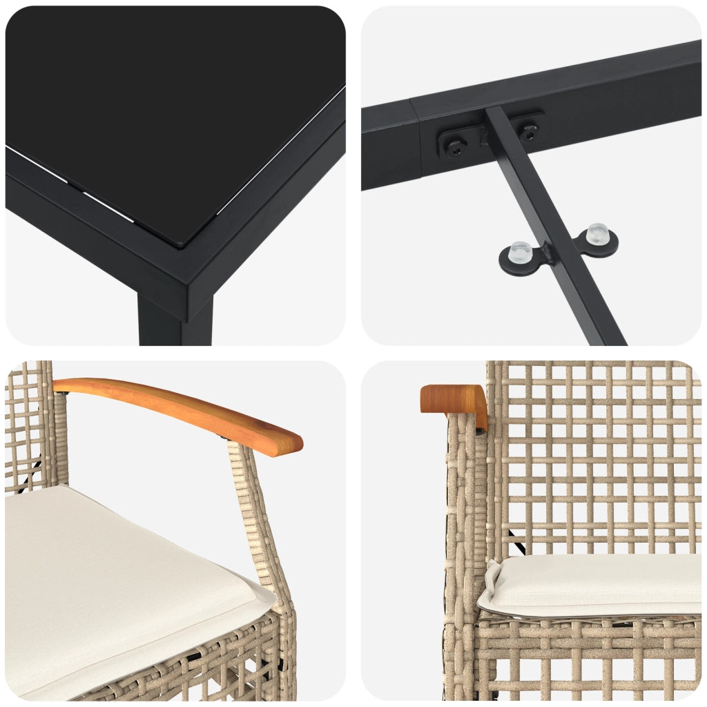 Set di Pranzo da Giardino con Cuscini Beige Rattan Polivalente 7 Pezzi