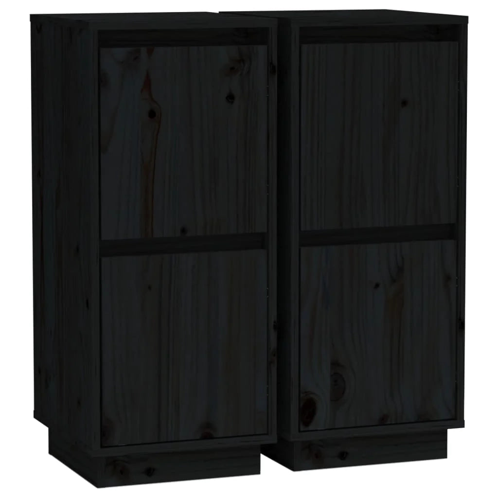 Buffet credenza cassettiera armadio mobile contenitore organizer per cucina soggiorno salotti set da 2 31,5 x 34 x 75 cm legno massello di pino nero 02_0036895