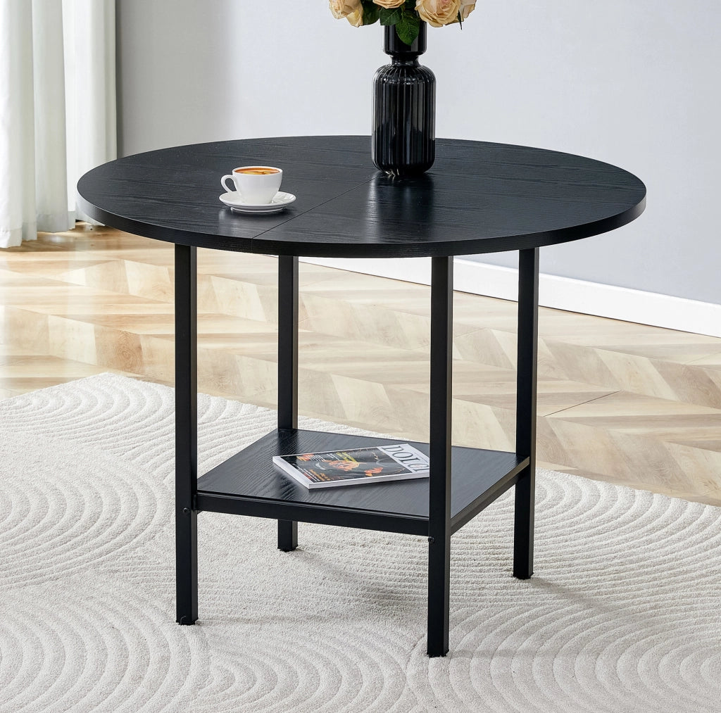 Tavolo rotondo da pranzo con ripiano portaoggetti 100 cm nero in MDF e metallo per 4-6 persone