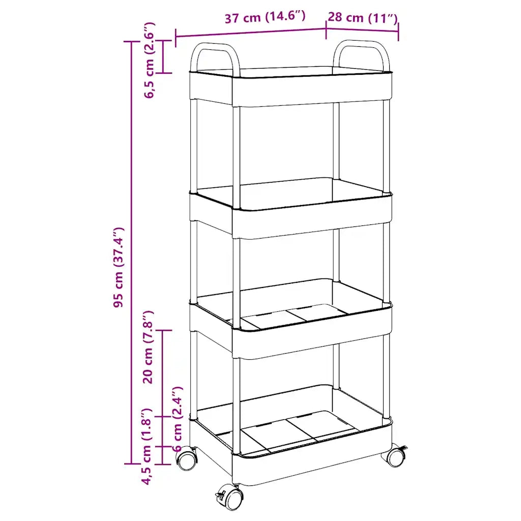 Carrello Portaoggetti a 4 Livelli 37x28x95 cm in Acrilico CFW4235279