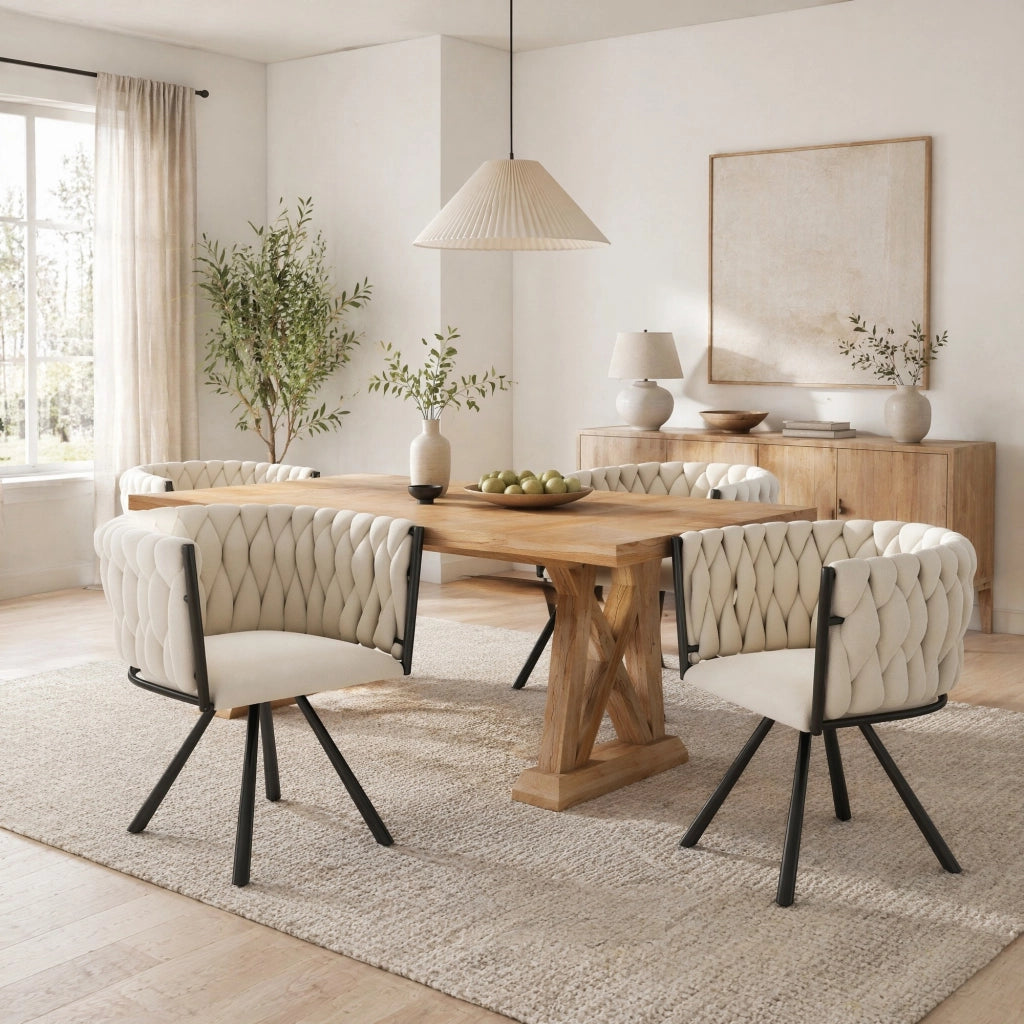 SEDIA da pranzo girevole 360° in velluto beige Set da 2 pezzi