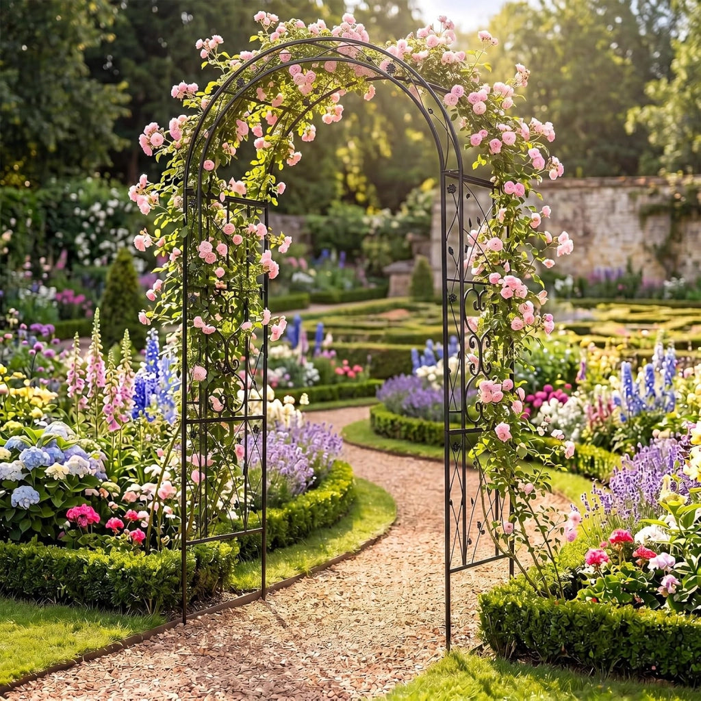 Arco da Giardino, Pergolato per Piante Rampicanti, Vite e Rose | Pergola Decorativa con Motivi a Foglia da Giardino, Ingresso, Viale e Cortile per Matrimonio e Festa, 138 x 59 x 213 cm
