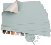 Set di piatti da tavola in pelle PU a due colori resistenti al calore - 4 piatti per bambini - lavabile - azzurro cielo e argento