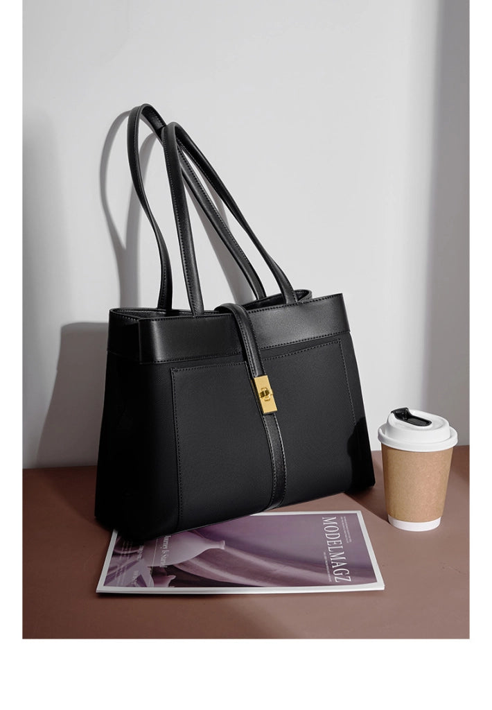 Borsa tote da donna in vera pelle nera