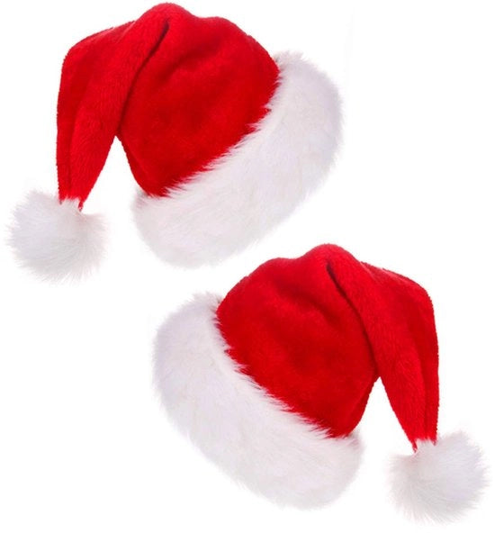 Cappelli di Natale in Plush 2 pezzi - Rood e Bianco - Decorazione di Natale - 30,5 x 40,5 cm - Accessorio di Costume eccellente - Cappello di Natale