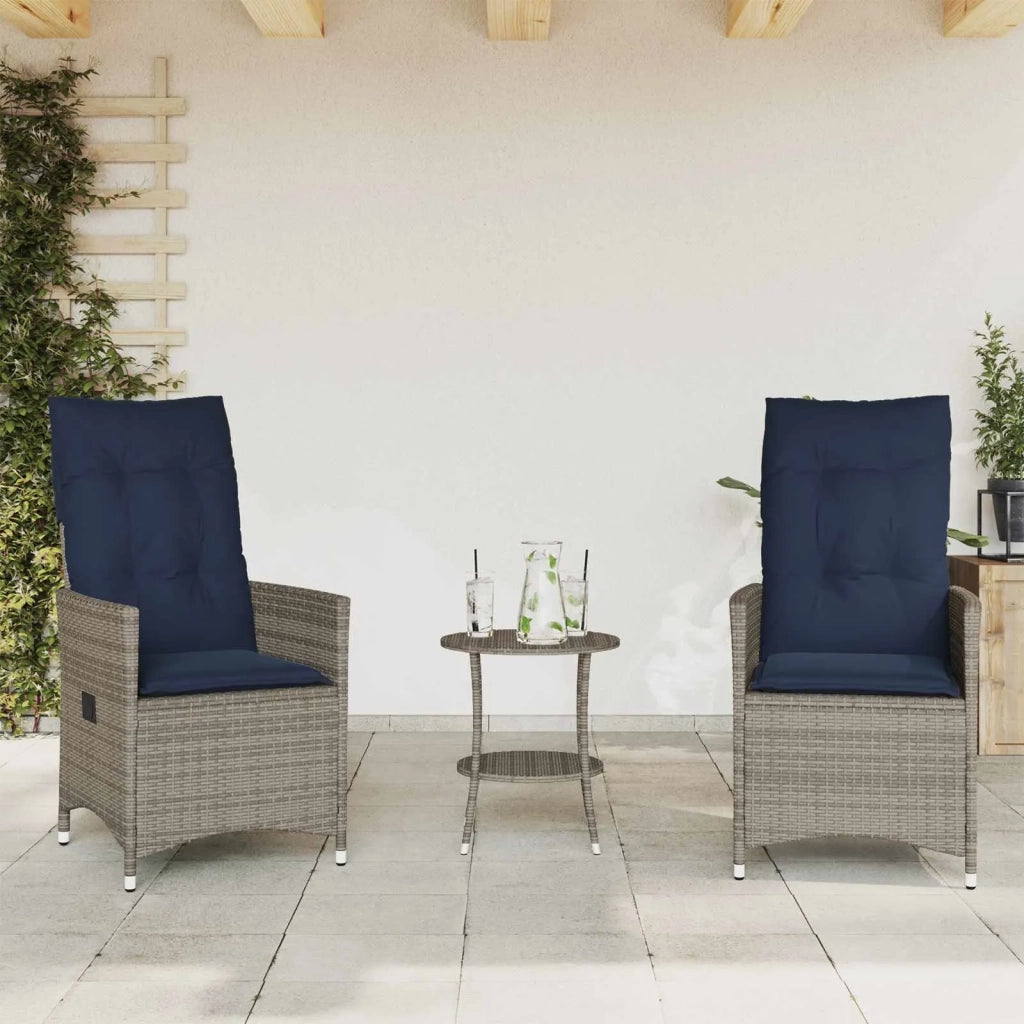 Set da Bistrot 3 pz con Cuscini Grigio in Polyrattan 365656